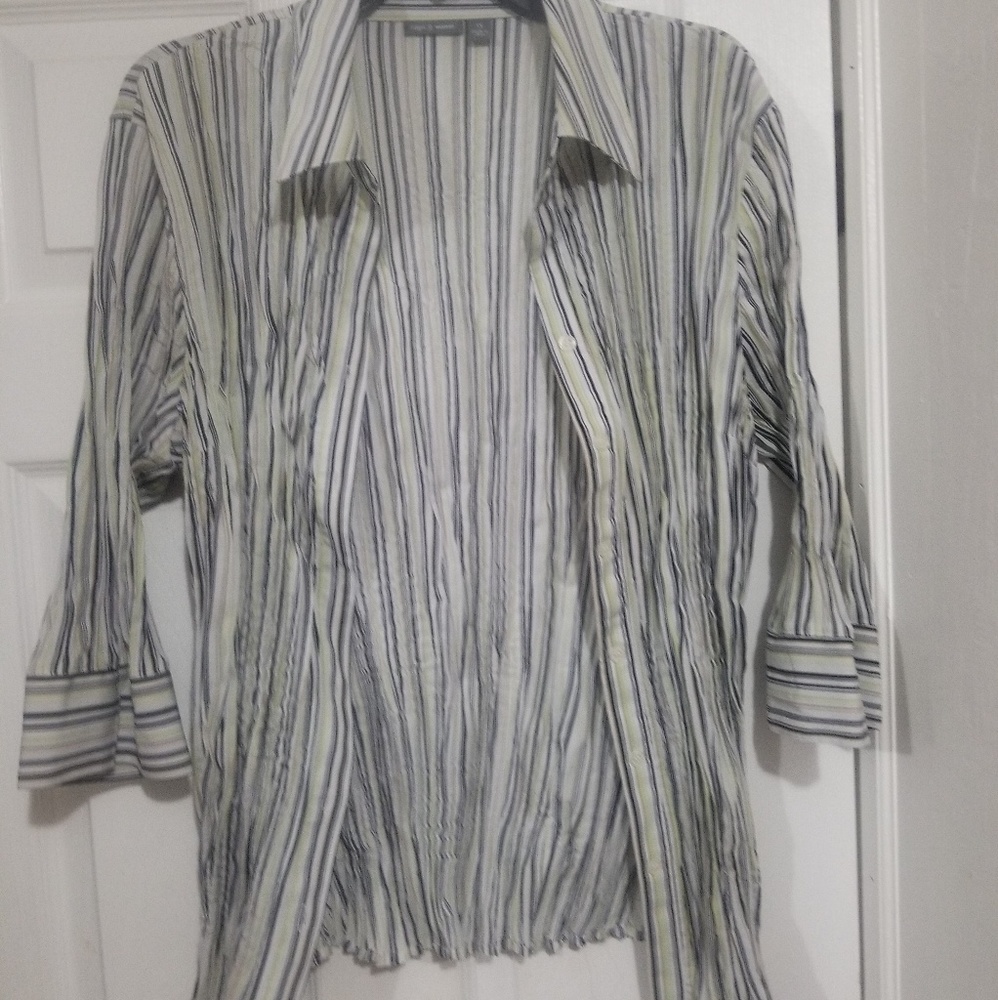 APT9 PLUS SIZE PIN STRIP BUTTON DOWN SHIRT 1X